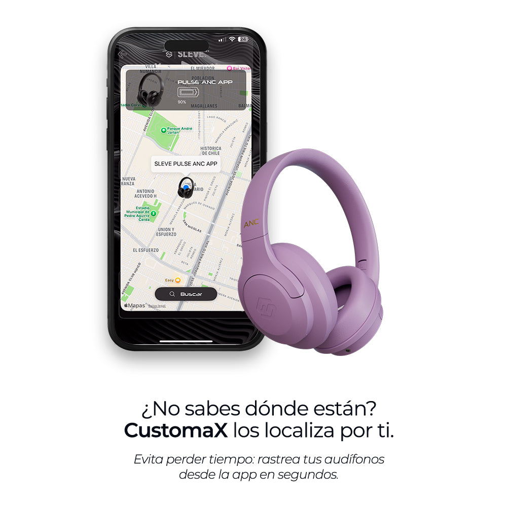 Audífonos inalámbricos Pulse ANC Violet Glow con cancelación de ruido, rastreables – Sleve Mobile Chile