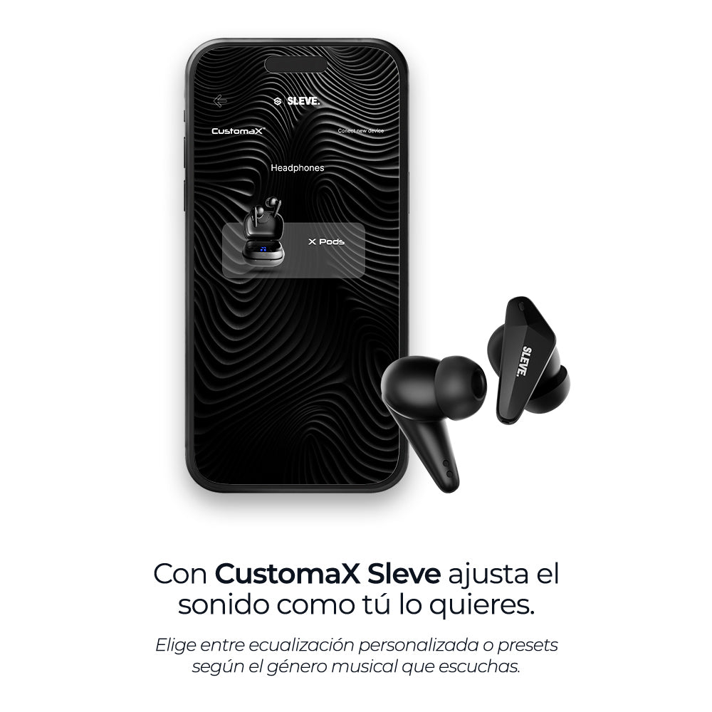 Audífonos inalámbricos True Wireless XPods Black, App Customax – Sleve Mobile Chile