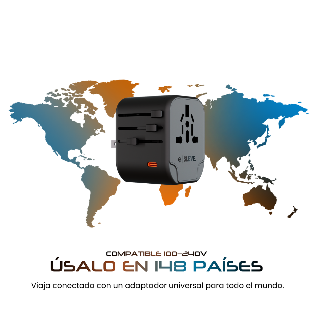 Adaptador Enchufe Universal Viajes Sleve Nomad Power Black