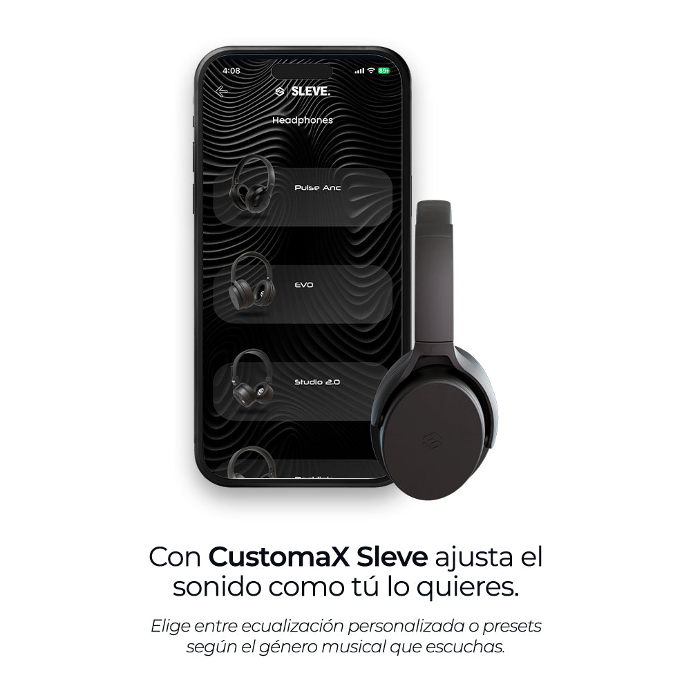 Audífonos inalámbricos Evo Black con cancelación de ruido pasiva, app customax – Sleve Mobile Chile
