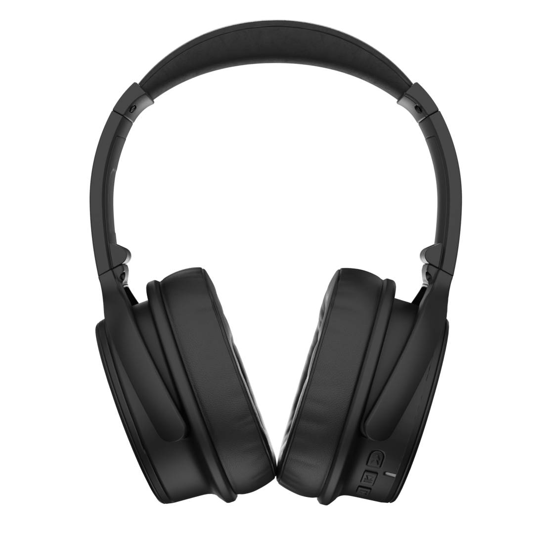 Audífonos inalámbricos Evo Black con cancelación de ruido pasiva, vista frontal – Sleve Mobile Chile
