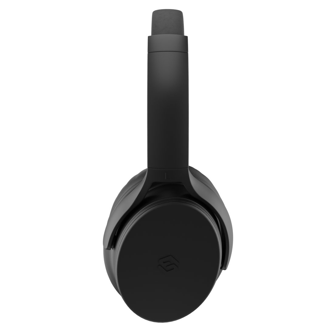 Audífonos inalámbricos Evo Black con cancelación de ruido pasiva, vista lateral – Sleve Mobile Chile