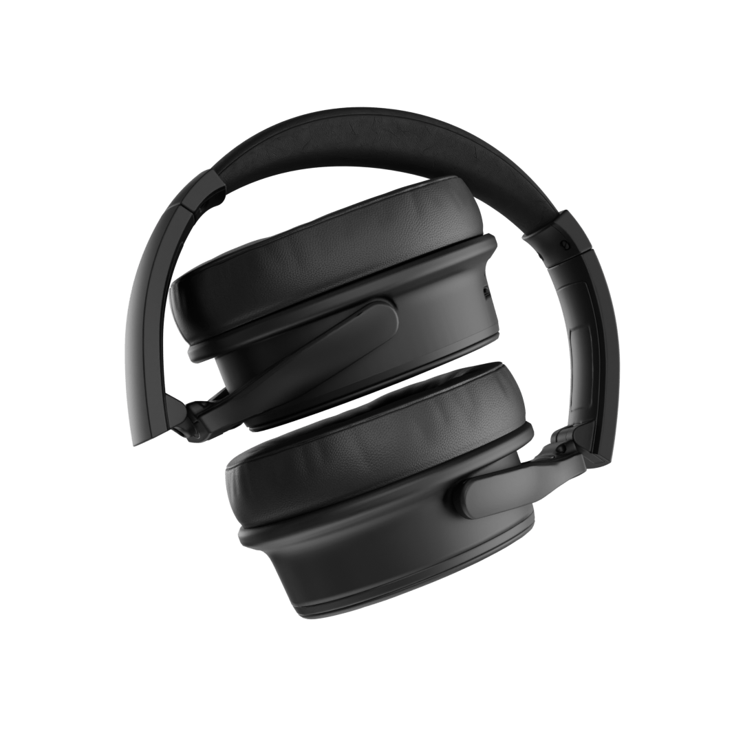 Audífonos inalámbricos Evo Black con cancelación de ruido pasiva, vista plegados – Sleve Mobile Chile