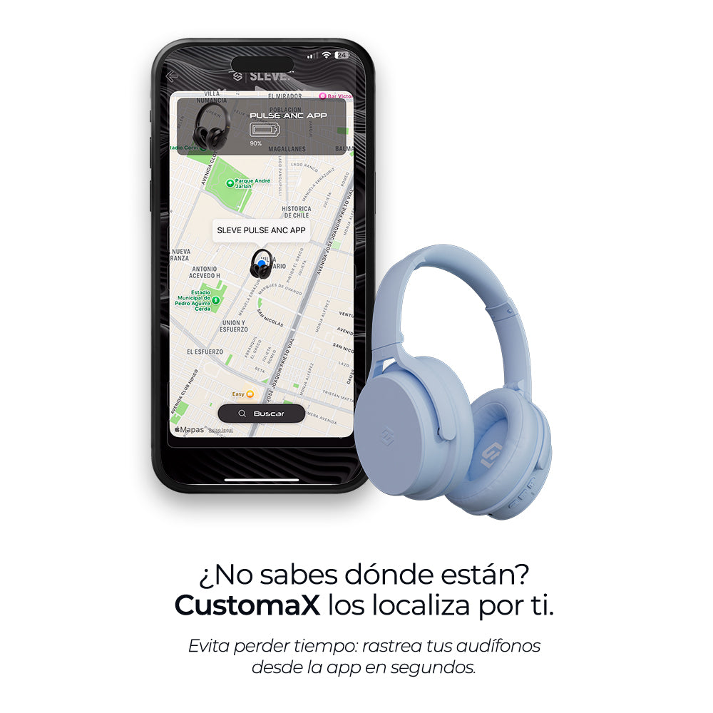 Audífonos inalámbricos Evo Sky Blue con cancelación de ruido pasiva, rastreables – Sleve Mobile Chile