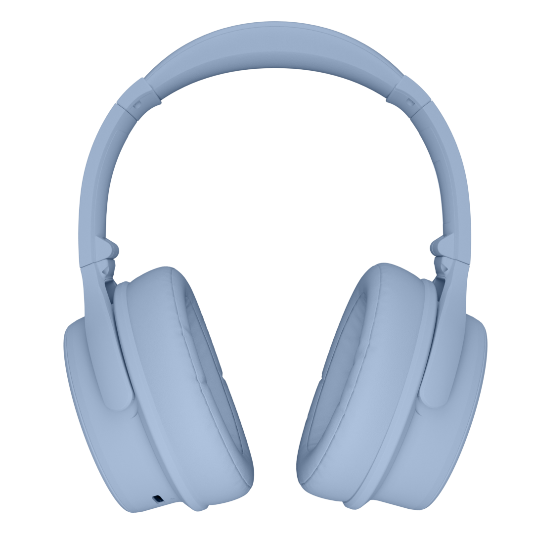 Audífonos inalámbricos Evo Sky Blue con cancelación de ruido pasiva, vista frontal – Sleve Mobile Chile 