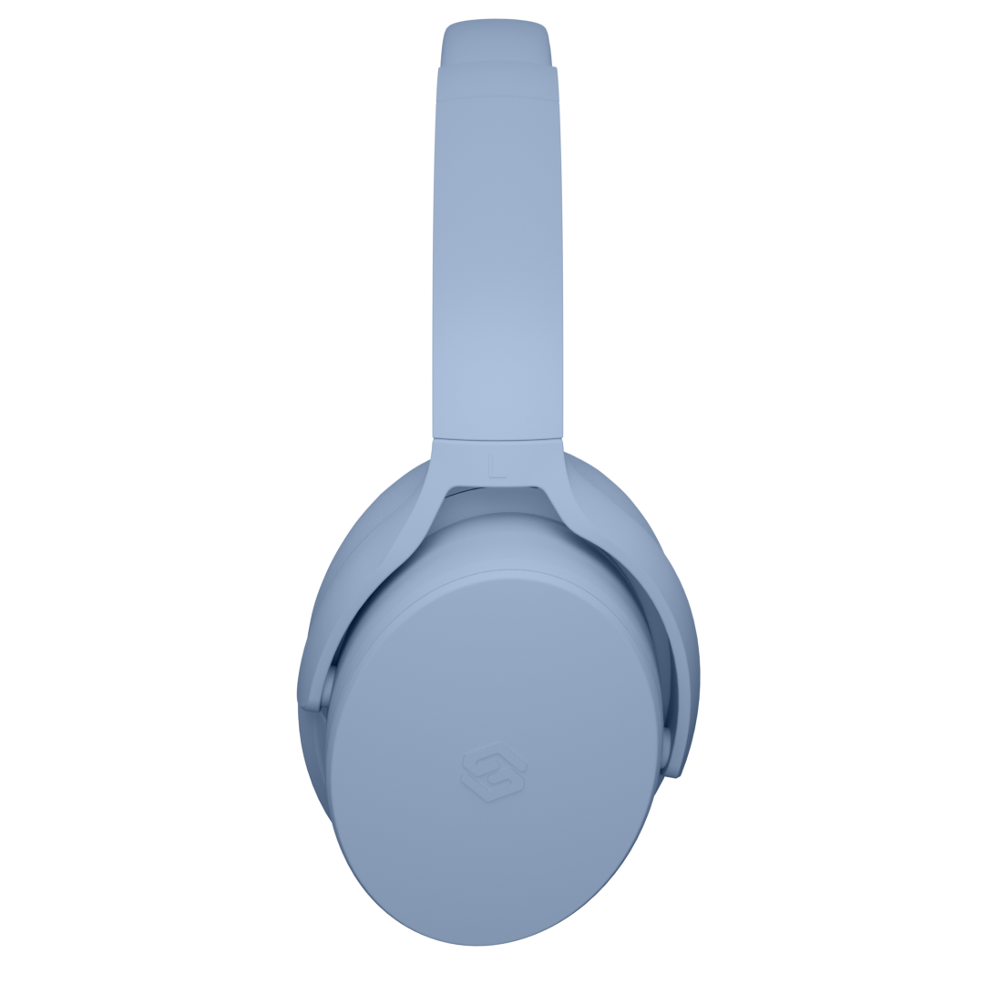 Audífonos inalámbricos Evo Sky Blue con cancelación de ruido pasiva, vista lateral – Sleve Mobile Chile