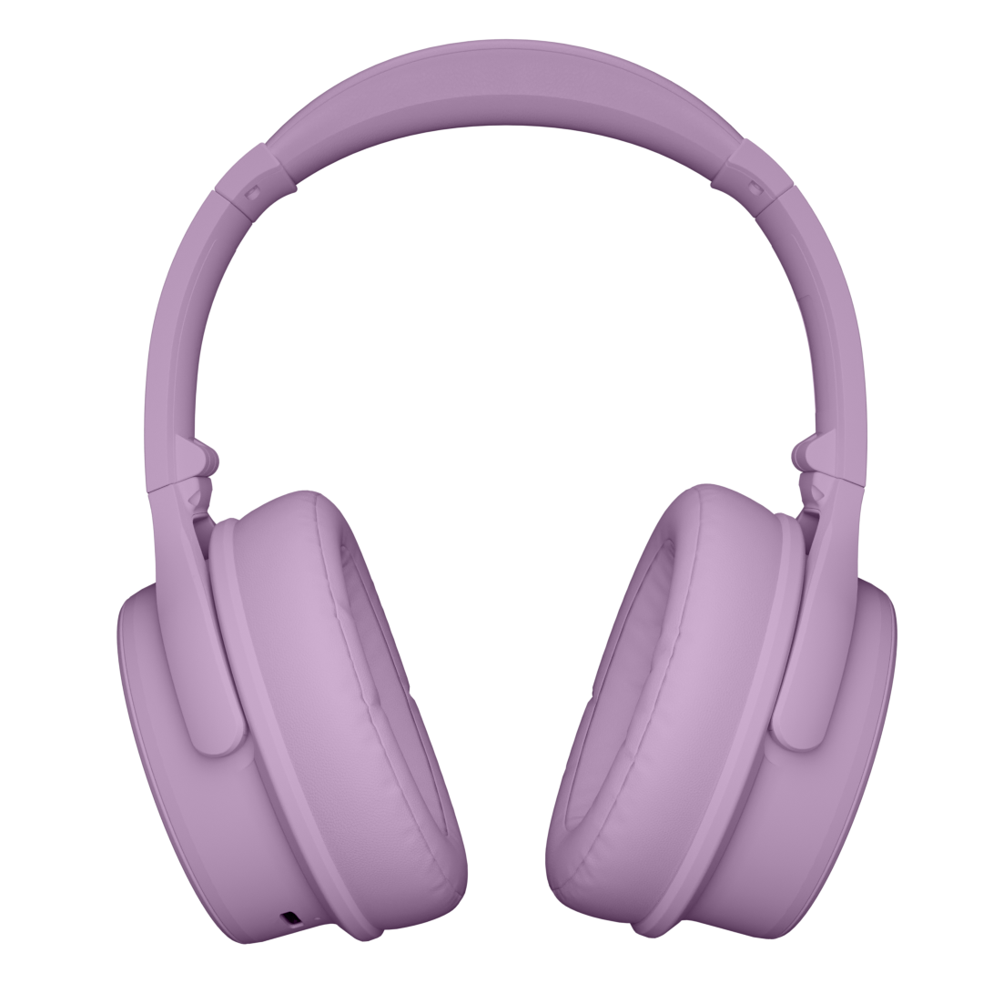 Audífonos inalámbricos Evo Violet Glow con cancelación de ruido pasiva, vista frontal – Sleve Mobile Chile