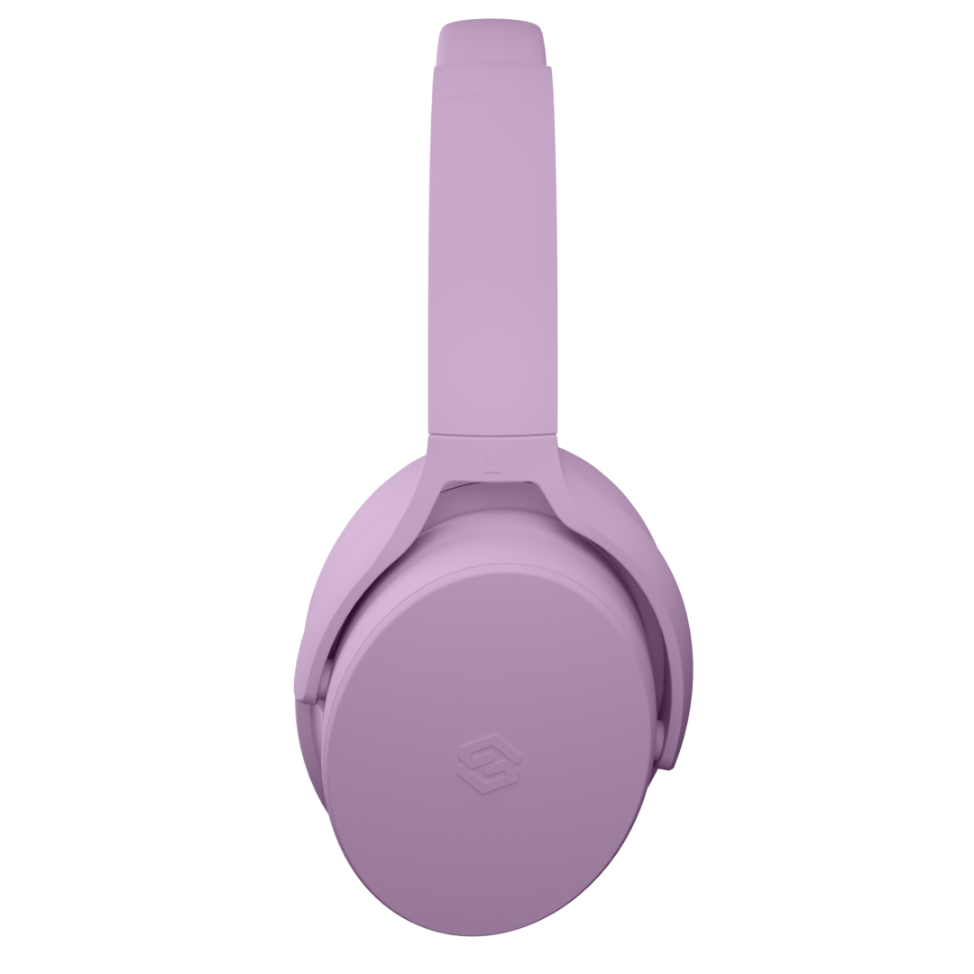 Audífonos inalámbricos Evo Violet Glow con cancelación de ruido pasiva, vista lateral – Sleve Mobile Chile