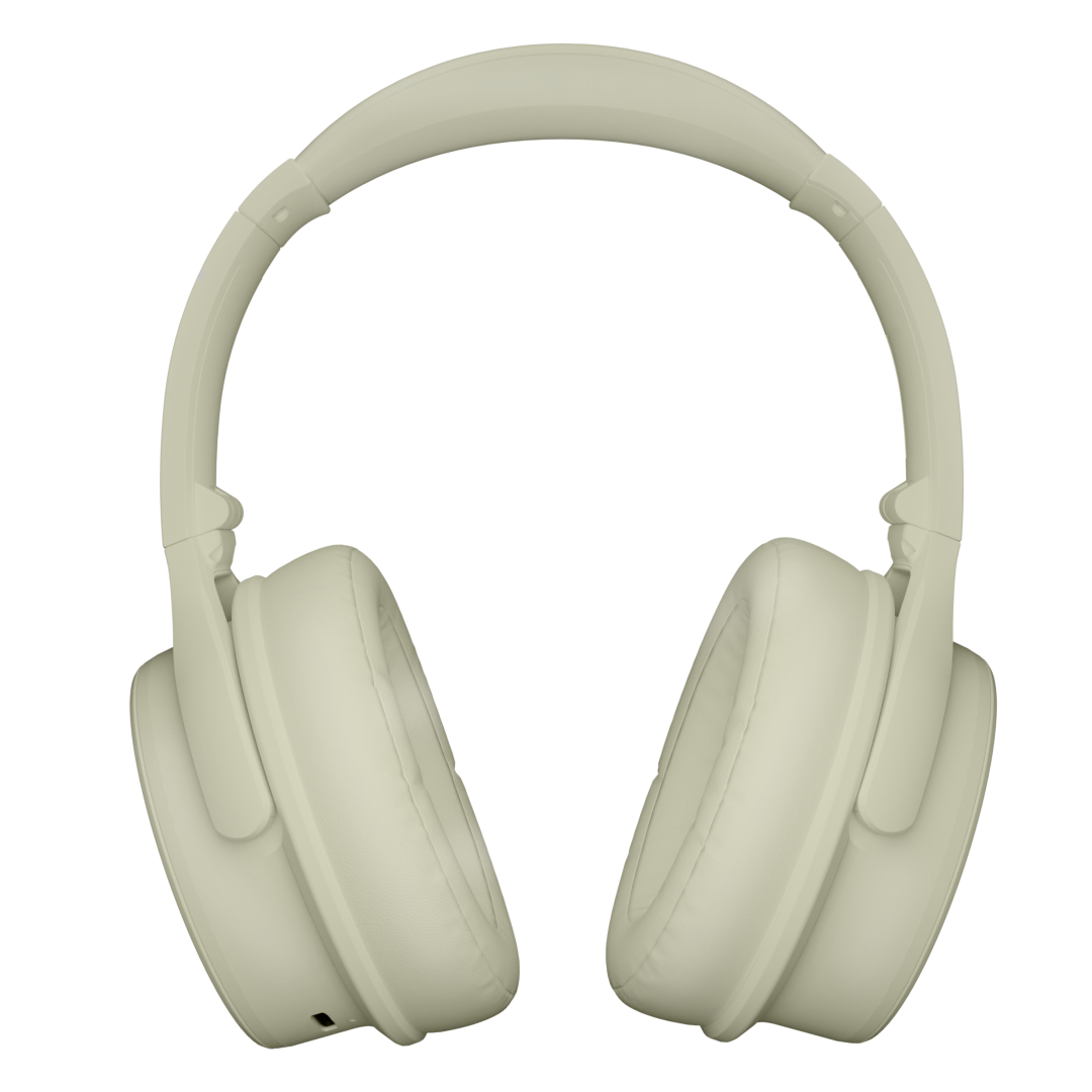 Audífonos inalámbricos Evo White Cream con cancelación de ruido pasiva, vista frontal – Sleve Mobile Chile