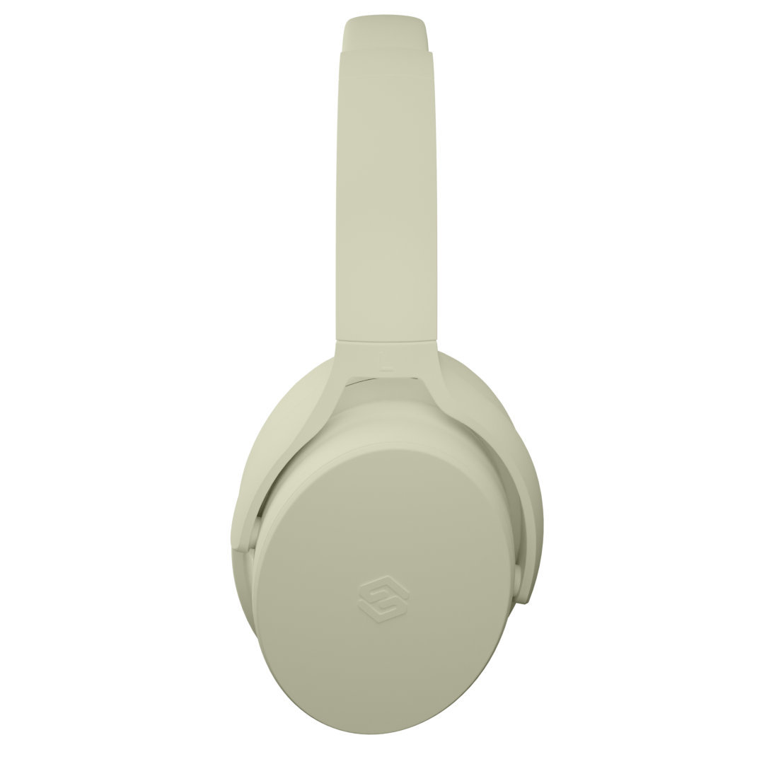 Audífonos inalámbricos Evo White Cream con cancelación de ruido pasiva, vista lateral – Sleve Mobile Chile