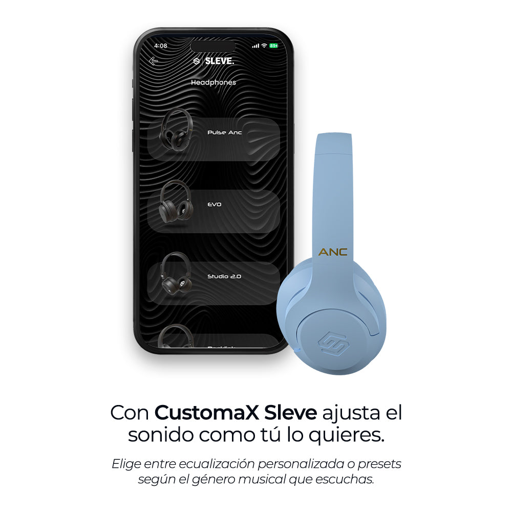 Audífonos inalámbricos Pulse ANC Sky Blue con cancelación de ruido, app customax – Sleve Mobile Chile