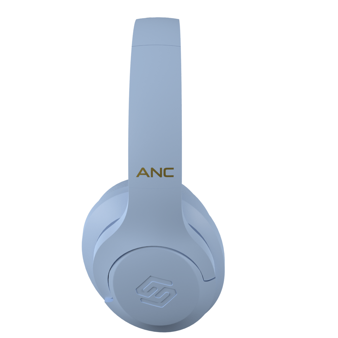 Audífonos inalámbricos Pulse ANC Sky Blue con cancelación de ruido, vista lateral – Sleve Mobile Chile