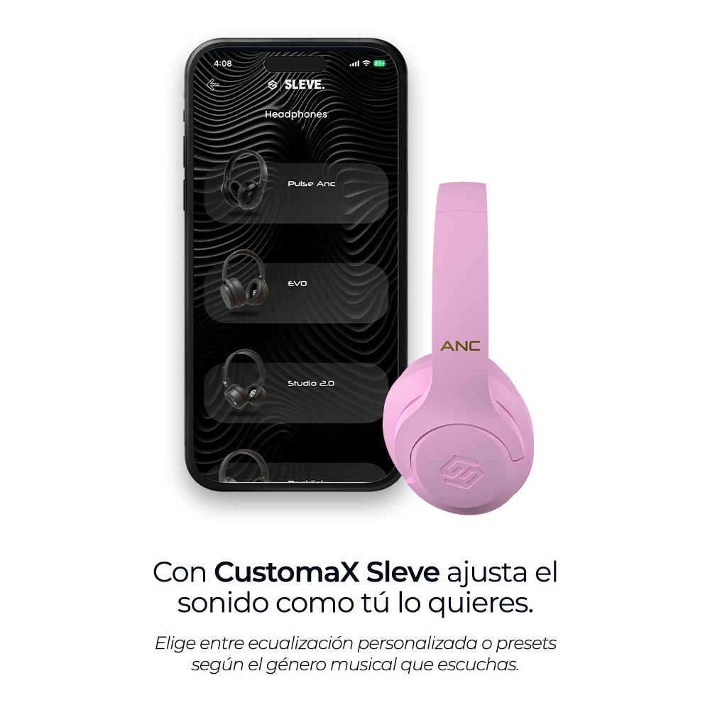 Audífonos inalámbricos Pulse ANC Violet Glow con cancelación de ruido, app customax – Sleve Mobile Chile