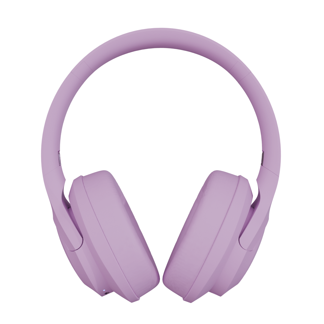 Audífonos inalámbricos Pulse ANC Violet Glow con cancelación de ruido, vista frontal – Sleve Mobile Chile