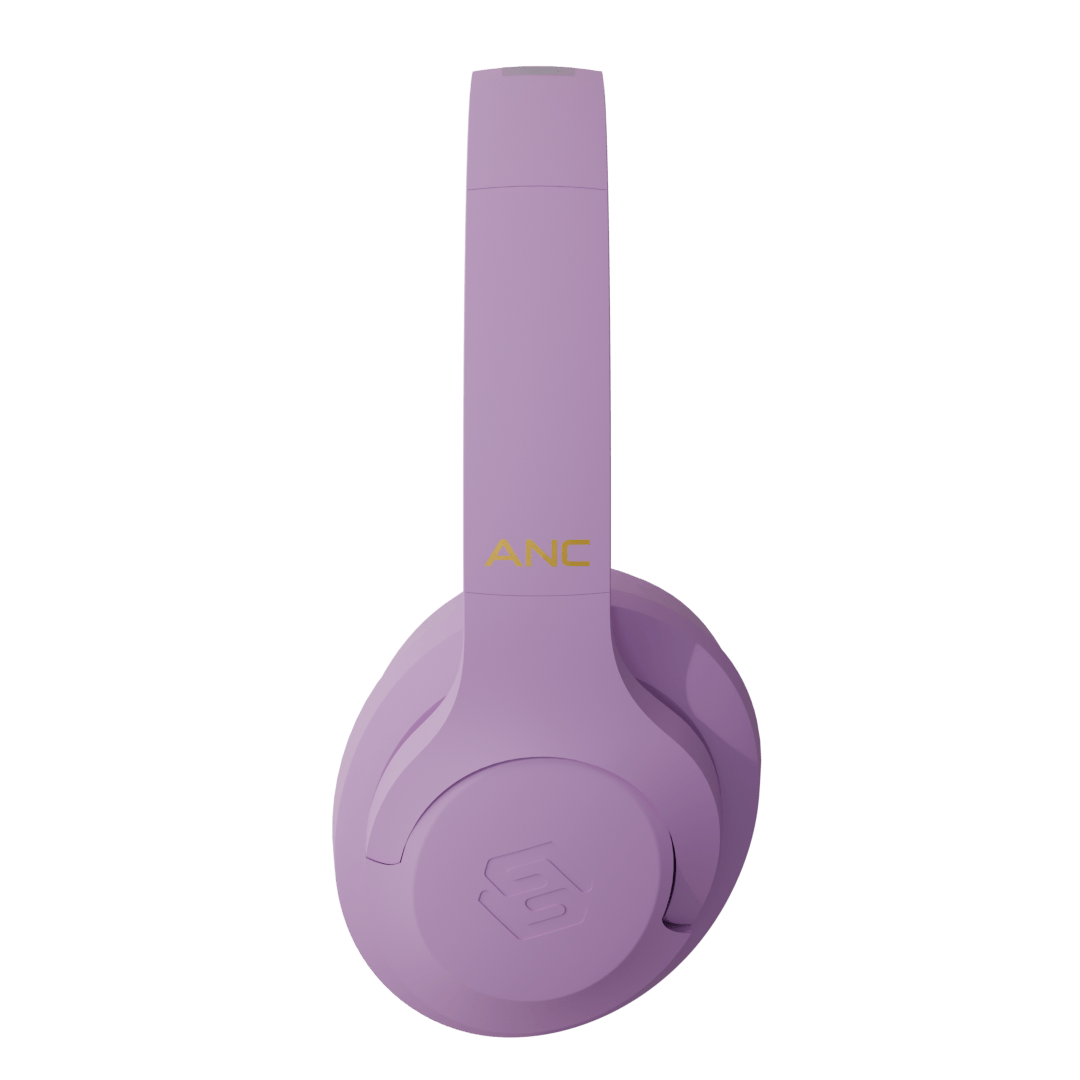 Audífonos inalámbricos Pulse ANC Violet Glow con cancelación de ruido, vista lateral – Sleve Mobile Chile