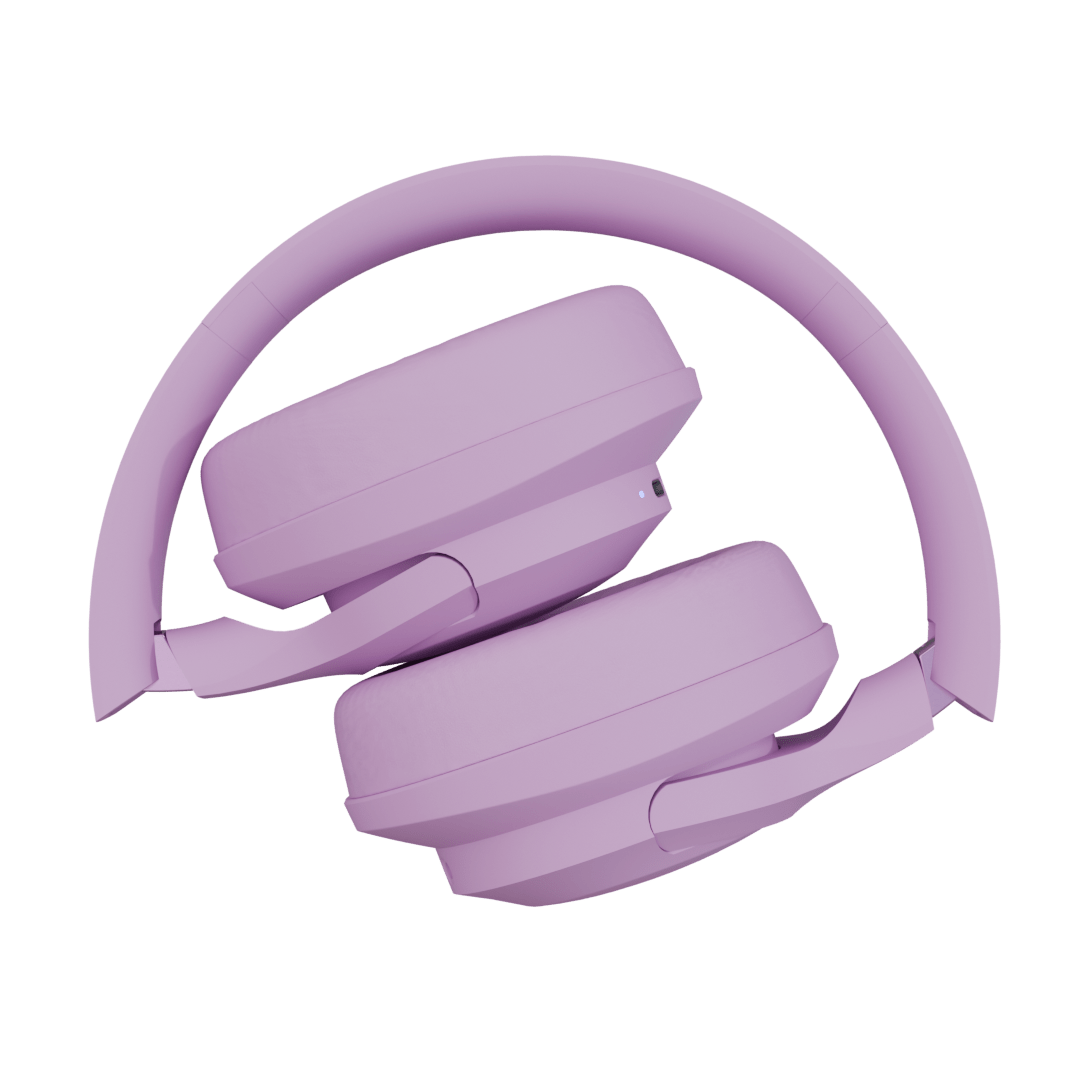Audífonos inalámbricos Pulse ANC Violet Glow con cancelación de ruido, vista plegados – Sleve Mobile Chile