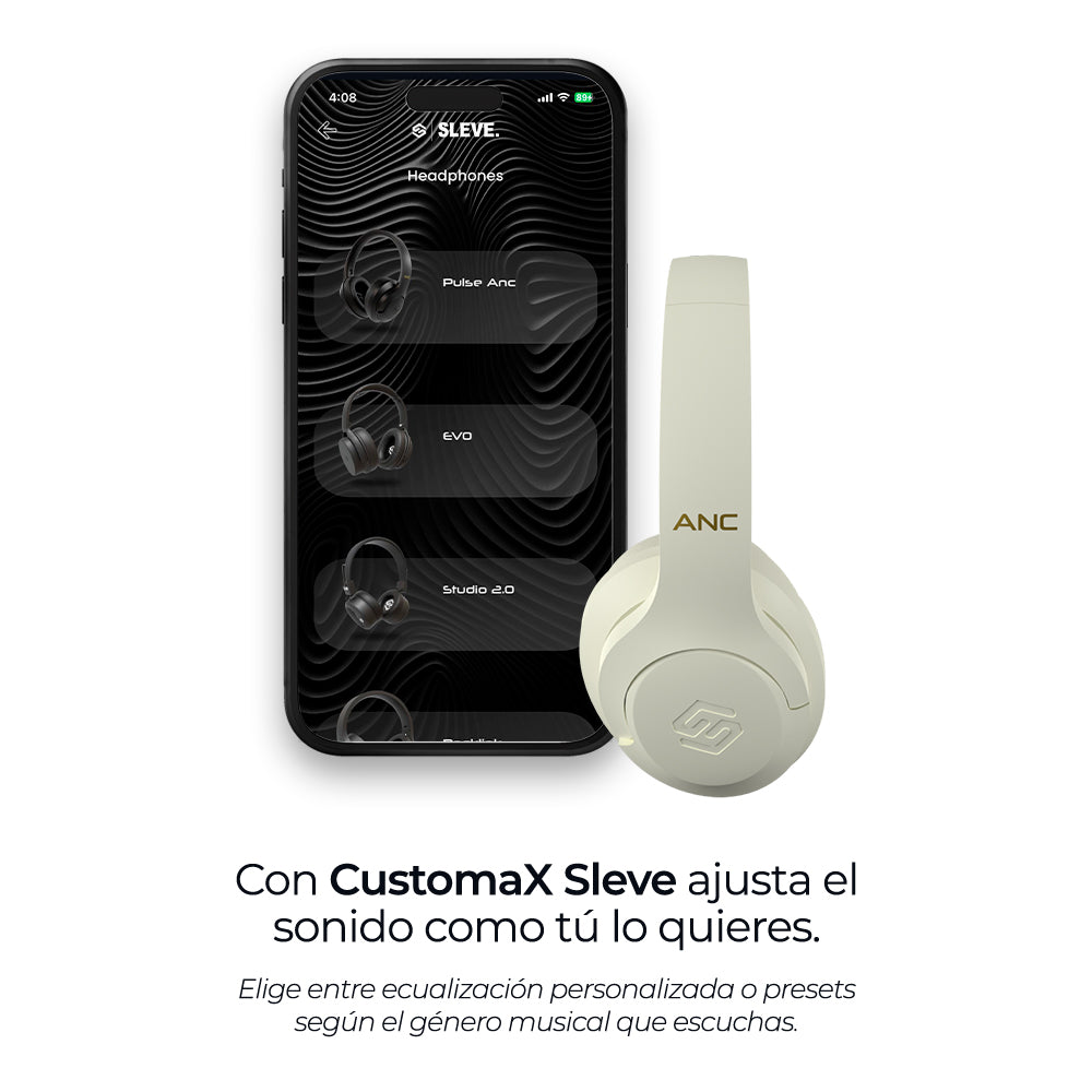 Audífonos inalámbricos Pulse ANC White Cream con cancelación de ruido, app customax – Sleve Mobile Chile