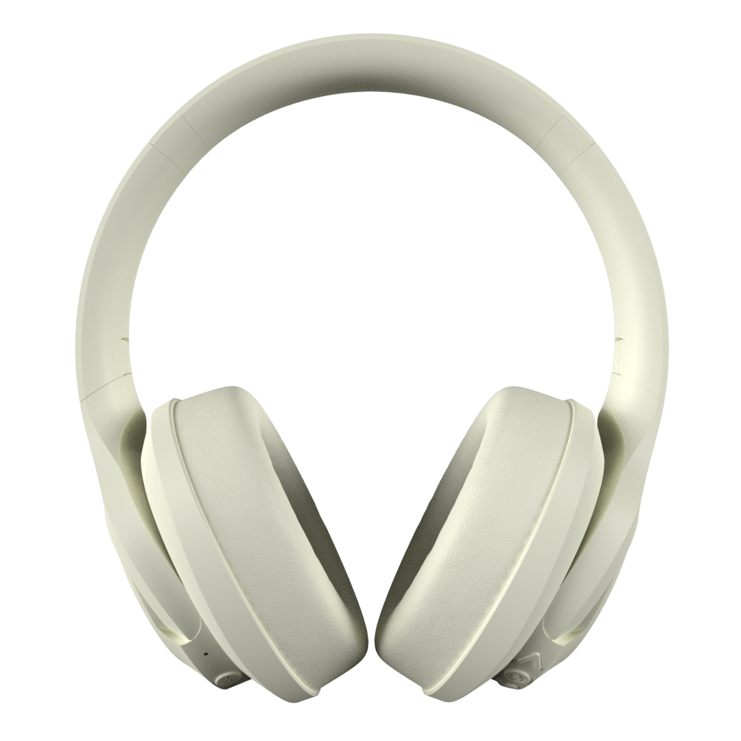 Audífonos inalámbricos Pulse ANC White Cream con cancelación de ruido, vista frontal – Sleve Mobile Chile