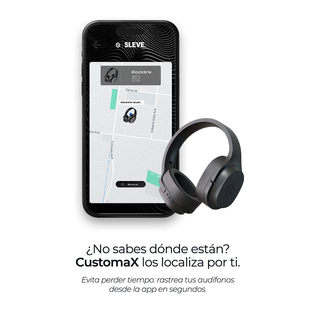 Audífonos inalámbricos Rocklink Black, rastreables – Sleve Mobile Chile