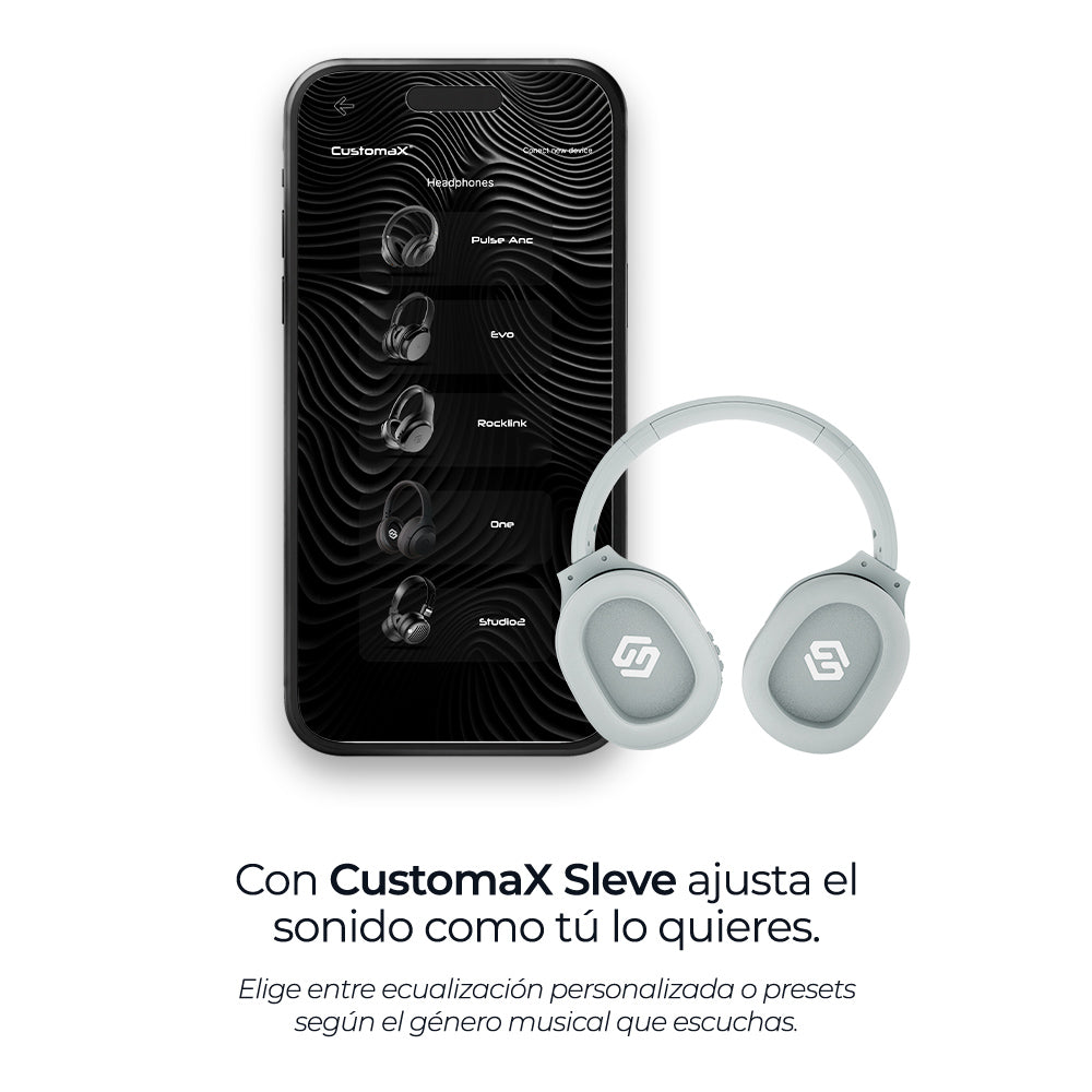 Audífonos inalámbricos Rocklink Silver, App Customax – Sleve Mobile Chile