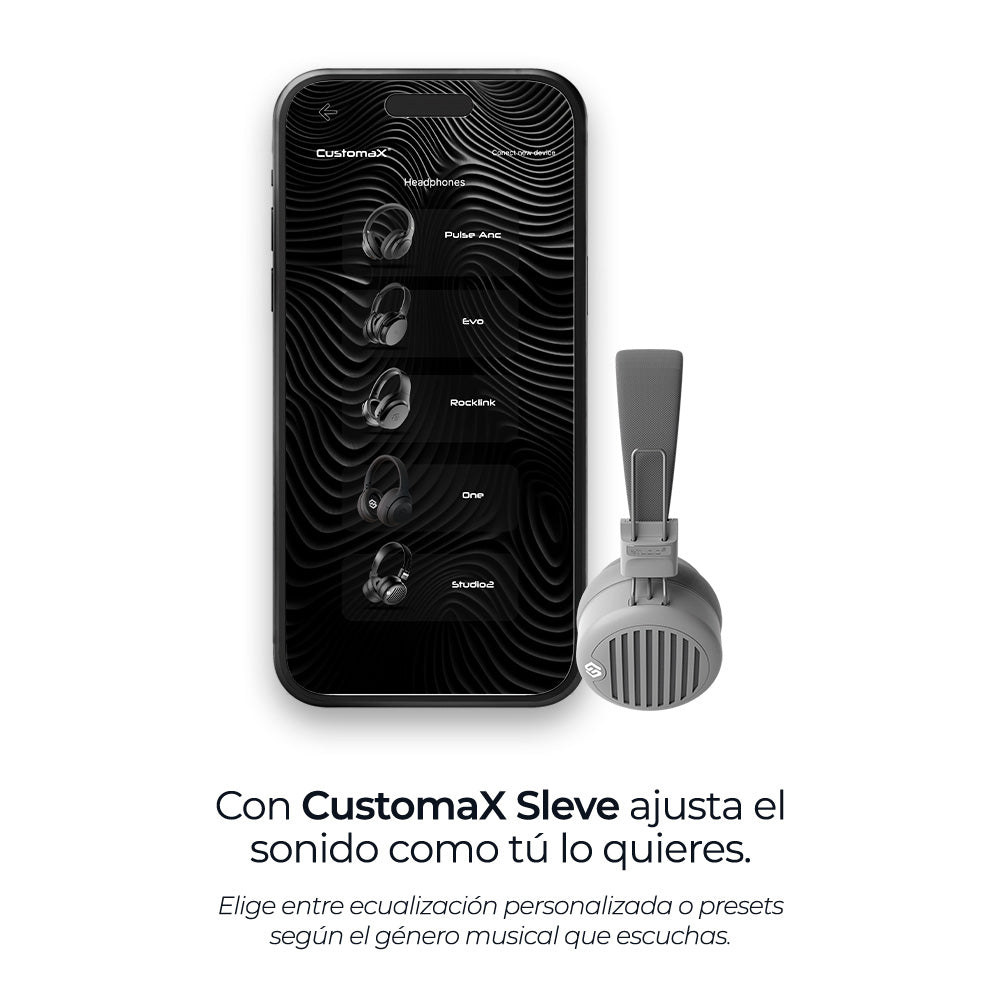 Audífonos inalámbricos Studio Silver, app customax – Sleve Mobile Chile