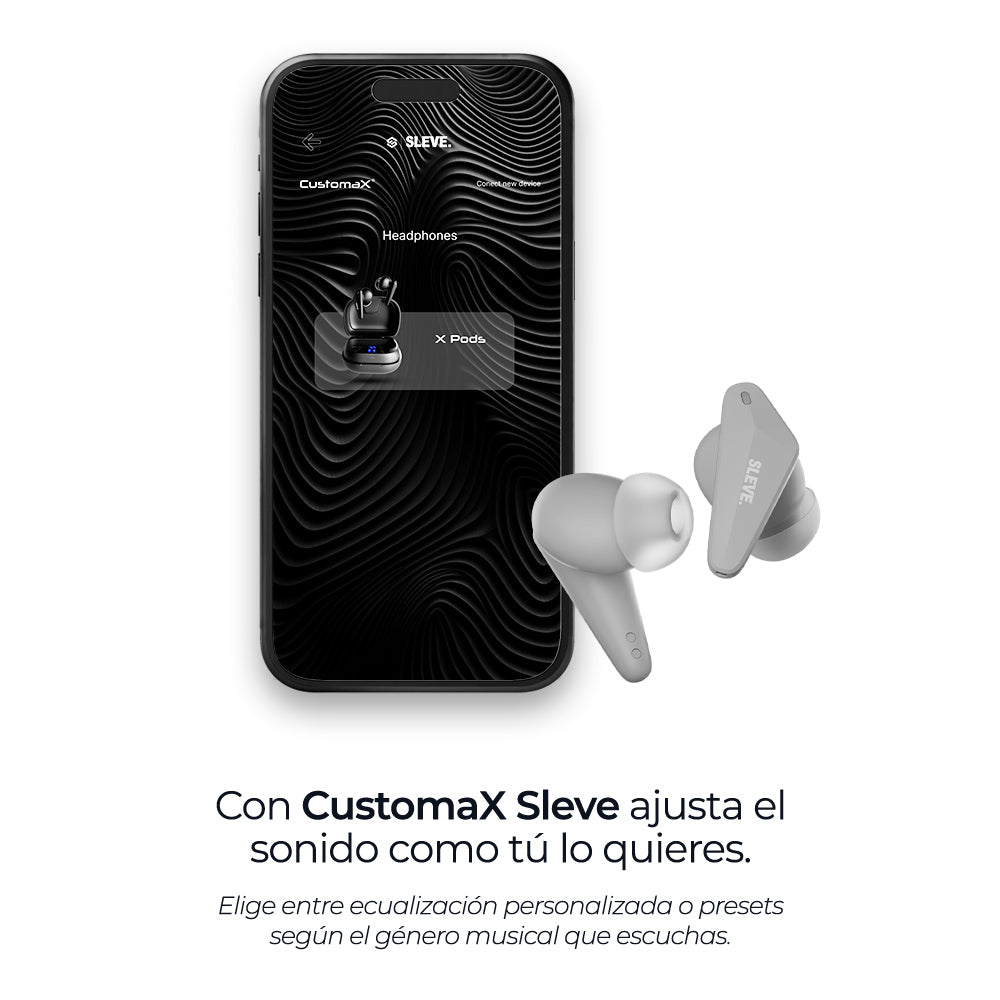 Audífonos inalámbricos True Wireless XPods Silver, App Customax – Sleve Mobile Chile