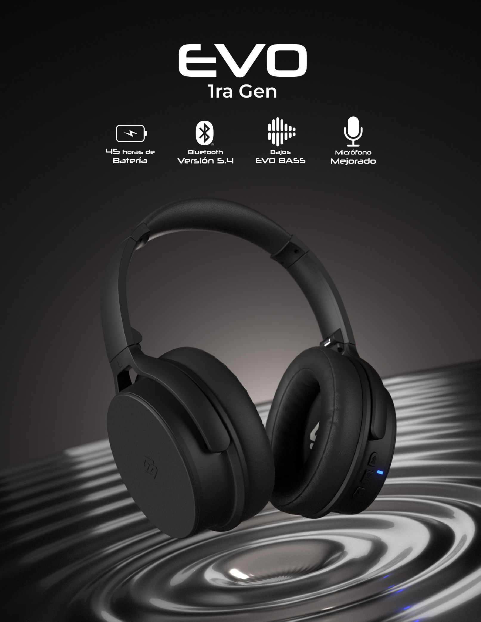 Banner mobile de audífonos inalámbricos Sleve EVO 1ra generación con 45 horas de batería, Bluetooth 5.4 y micrófono mejorado
