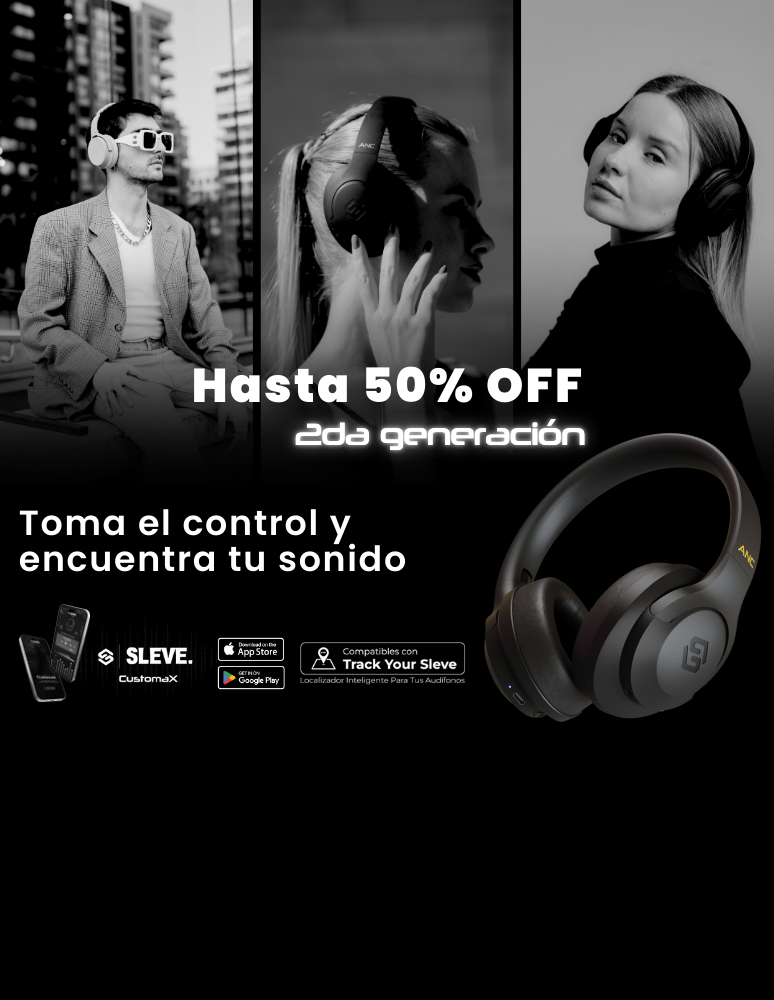 Banner promocional versión mobile con audífonos inalámbricos Pulse ANC de segunda generación – Hasta 50% OFF – Sleve Mobile