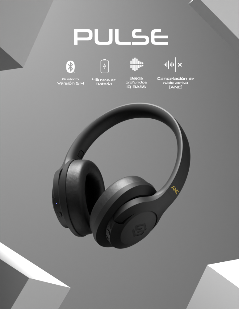 Banner mobile de audífonos inalámbricos Pulse ANC con Bluetooth 5.4, 45 horas de batería y cancelación activa de ruido – Sleve Mobile